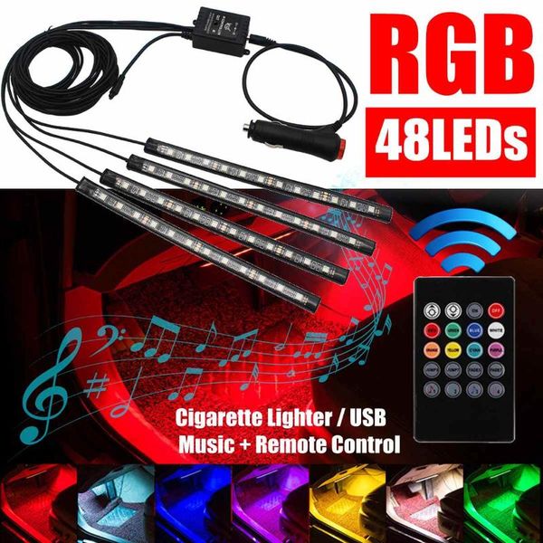 

48/36ledcar interior atmosphere led rgb strip light dash floor foot strip decorative light music sound control multiple lighting
