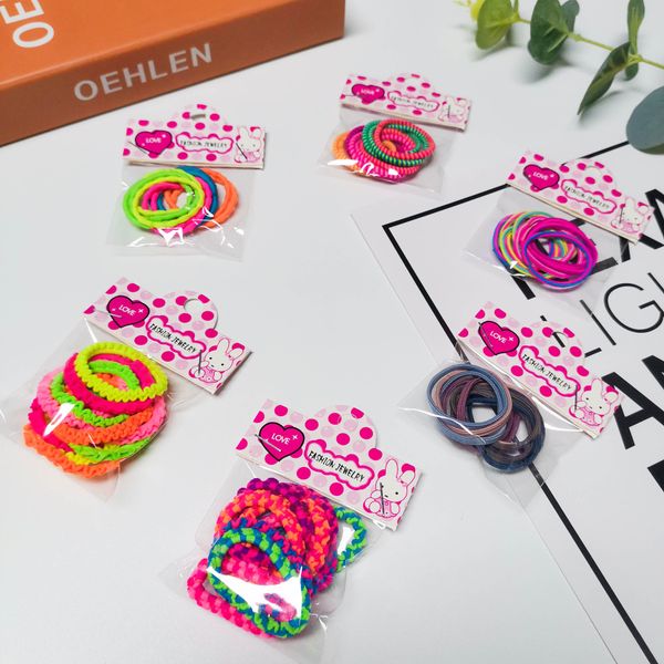 

children's fluorescent band baby's cute parent-child band hair hair rope head rope ten-piece suit, Slivery;white