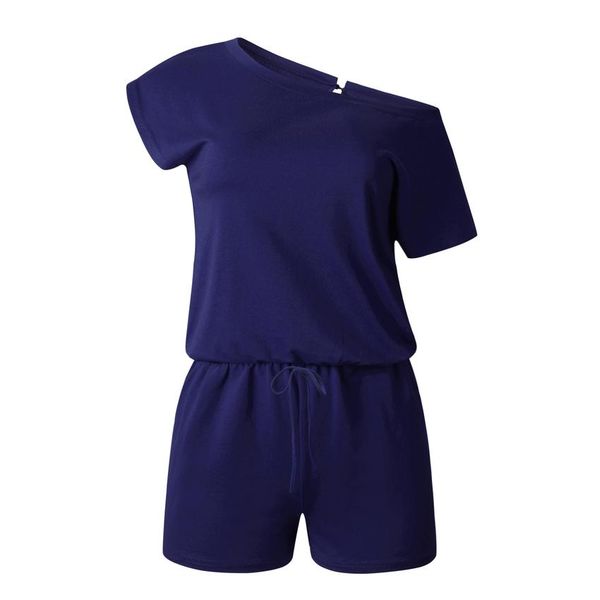 

penwom 2020 summer casual short-sleeved women's jumpsuit with one side shoulder design shorts with pockets, Black;white