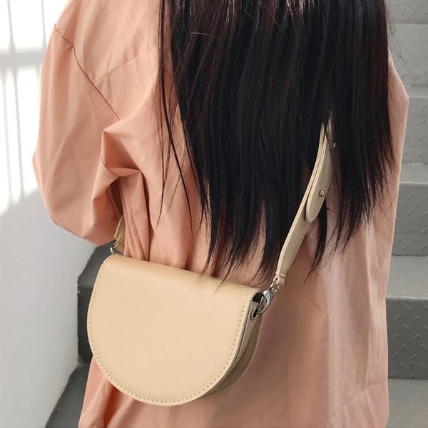 

women strap 2020 new wide shoulder strap korean style slant saddle ins super fire small bag semicircular shoulder bag, White