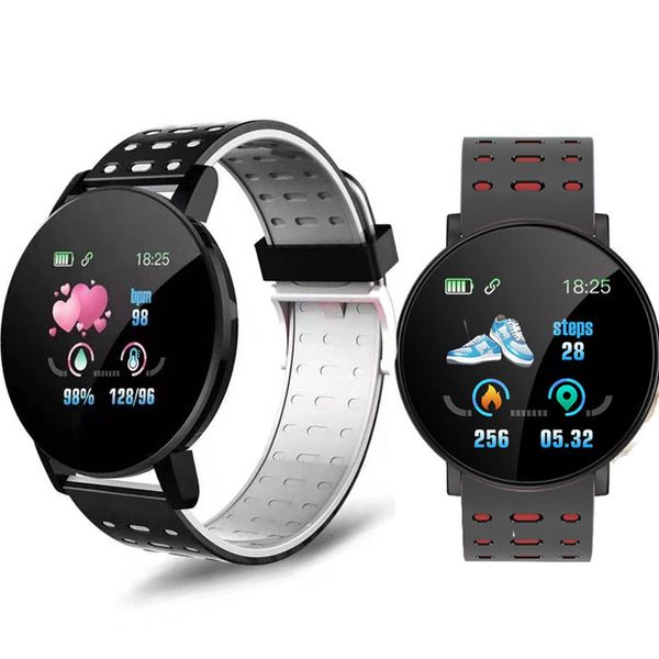 119 Artı Bluetooth Akıllı İzle Bileklikler Kan Basıncı Smartwatch Yuvarlak Spor Android IOS Için Band Tracker Smartband