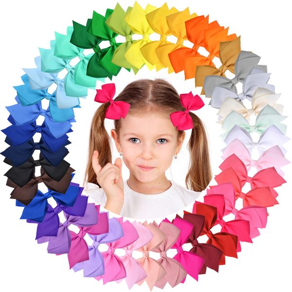 

40pcs/lot 4.5 inches sweet candy color hair bows with clip kids girls boutique handmade hair clip hairgrips hair accessories y200710, Slivery;white