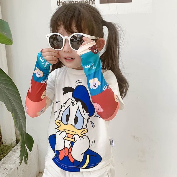 

jddi2 children's silk sleeves for boys and girls baby sun protection sleeve sleevegloves ice sleevecute elegant wind gloves uv protecti, Black