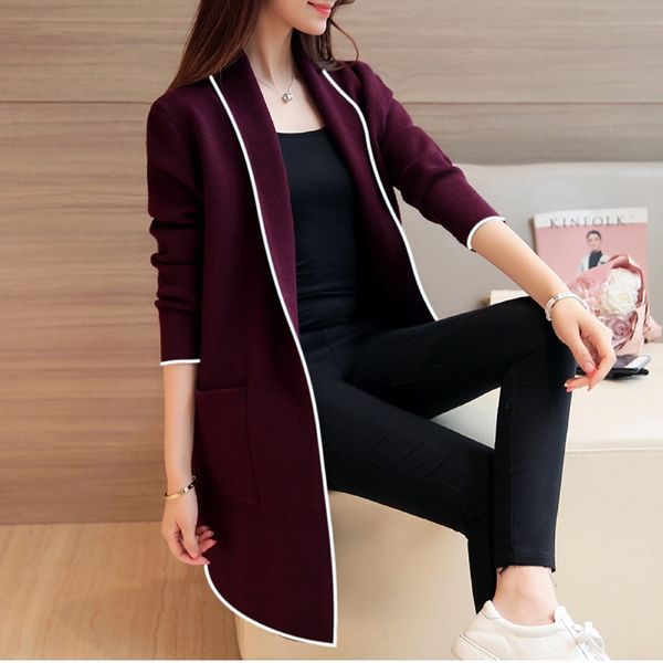 

lqs5y 2020 autumn and winter new korean women's loose all-match solid color mid-length long coat sweater sweater sleeve cardigan coat w, Black