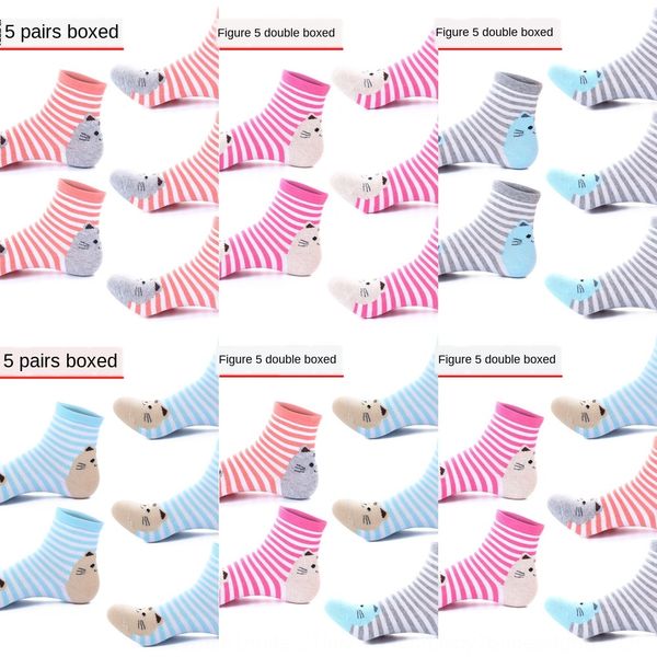

women's spring cotton socks and socks deodorant beautiful cartoon cat cotton mid-length cute student girl big children long tube, Pink;yellow