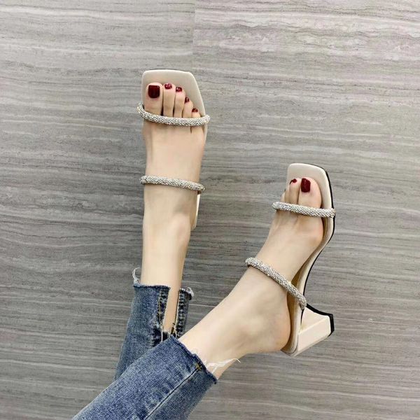 

2020052601y iovry/black genuine leather rhinestone chunky kitrne heels slides sandals 6cm lambskin fashion square toe