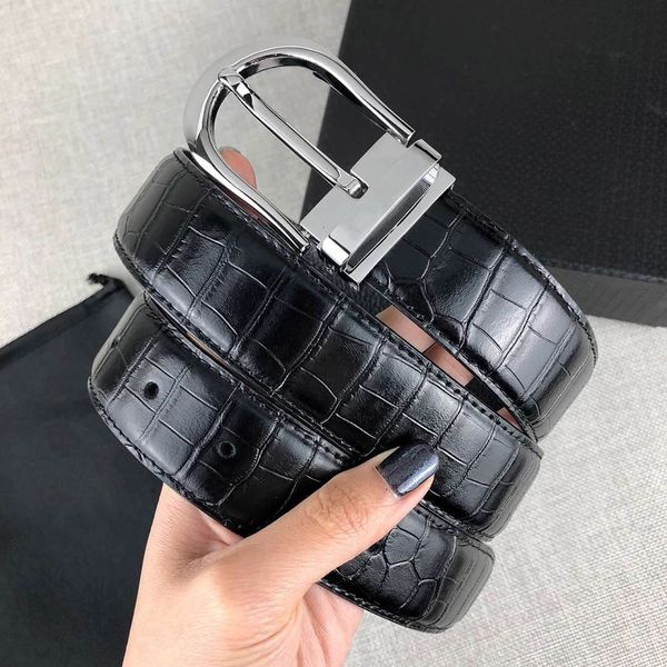 

crocodile veins designer belts luxury belt for man fashion brand montb-hexagon needle buckle highly quality with box and handbag, Black;brown