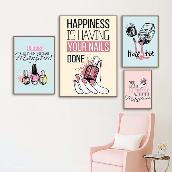 

modern female fashion canvas painting pink nail polish picture nail art poster and print home decoration for manicure store