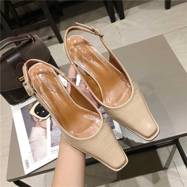 

deat 2020 new summer fashion tide solid color thick high-heeled hollow out one-character buckle belt sandals shoes women se611, Black