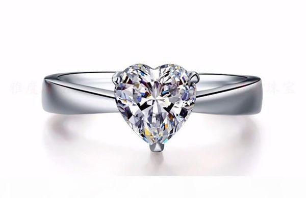 

k diamond ring luxury jewelry real 925 silver ring for women romantic heart 1 carat cz diamond engagement wedding ring jewelry wholesal, Slivery;golden