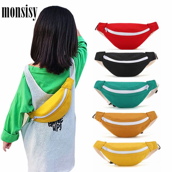 

monsisy belt bags for children canvas waist bags boys girls fanny packs kids chest solid baby phone coins purse wallet