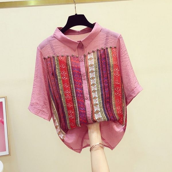 

2020 summer new korean style printed shirt women half-sleeve shirts loose lady blouse blusas de mujer nancylim, White