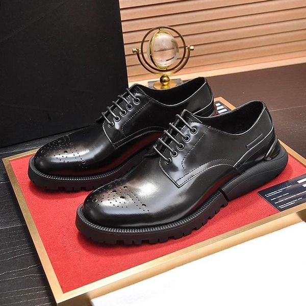 

fast delivery derby shoes breathable mens shoes style vintage leather dress autumn and winter breathable formal party office wedding shoes, Black