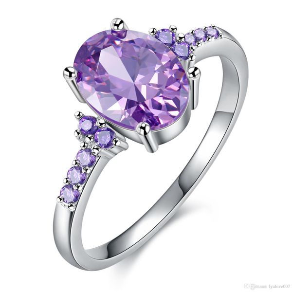 

new jewelry female loves ring woman s925 silver crystal purple color exquisite micro oval crystal exquisite lover hand accessories, Slivery;golden