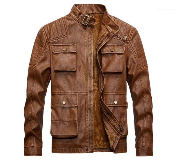 

size washed multi pocket pu jackets new mens winter fleece coats vintage mens designer jacket fashion plus, Black