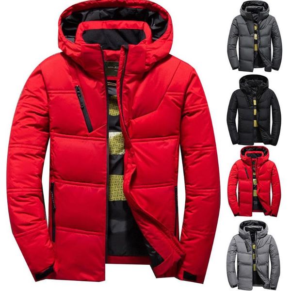 

men winter solid color zip warm hooded down jacket outdoor sports parka coat