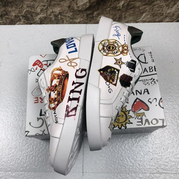 

2020q new trend leather casual shoes fashion men and women comfortable sneakers hand-painted doodle wild couple shoes, size 35-451, Black