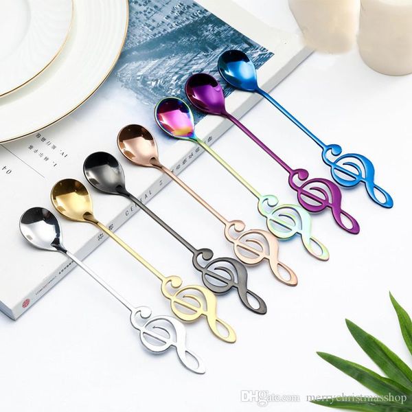

stainless steel musical notes spoon coffee tea for children tableware colors creative ice cream tools kitchen gadgets