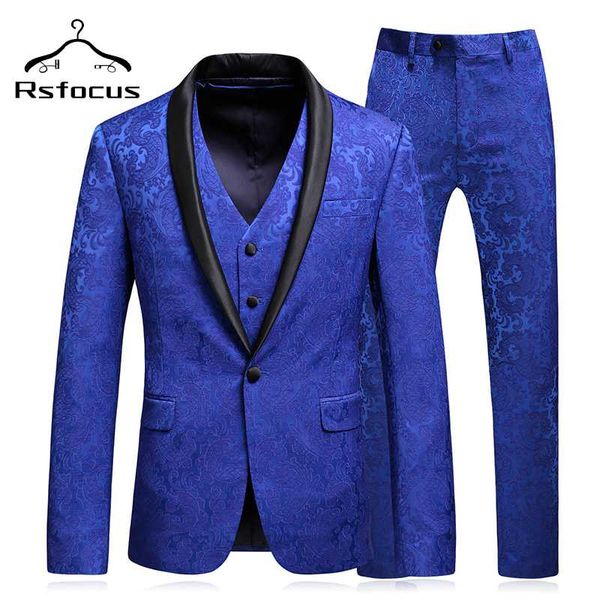

men's suits & blazers rsfocus mens royal blue suit slim fit jacquard men 2021 latest wedding for groom 5xl party stage prom wear tz008, White;black