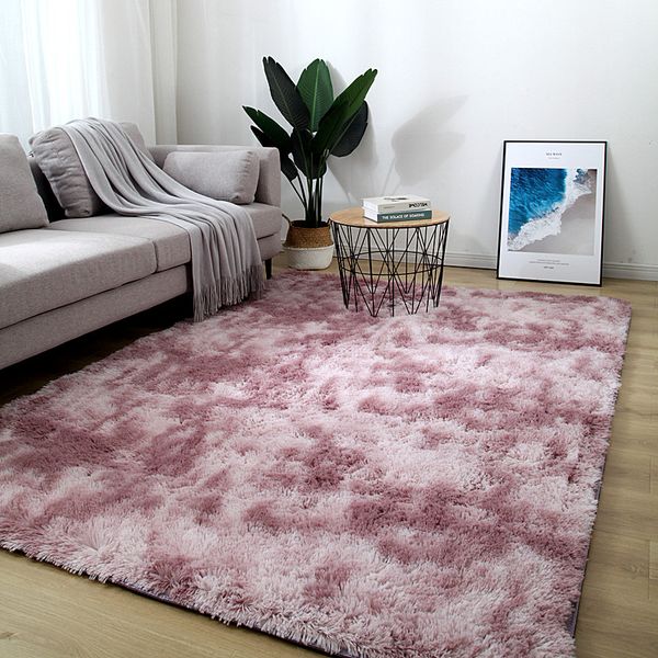 

bedroom plush rug living room coffee table rectangular thick carpet nordic thickened tie-dyed silk wool carpet decoration rug