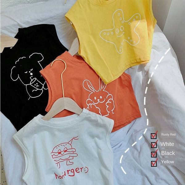 

children's vest 2020 new boys' and girls' hand-painted vest baby cartoon printed sleeveless top, Blue