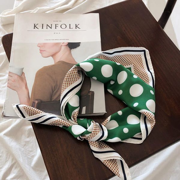 

dolphin women small square scarf 70*70cm chiffon silk scarf big dot green white satin hair ties bands neckerchief bandana, Blue;gray