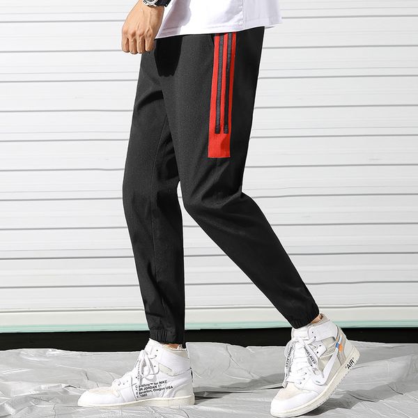 

new men's loose pant spring-summer 2020 pocket red stripe streetwear for men casual ankle -length pants big size trousers homber, Black