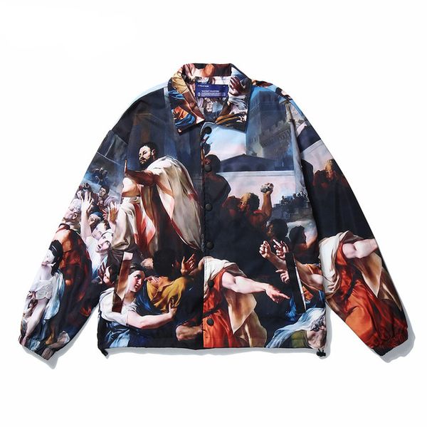 

painting windbreaker jacket spring autumn streetwear fashionable coach jacket mens hip hop printed windbreaker, Black;brown