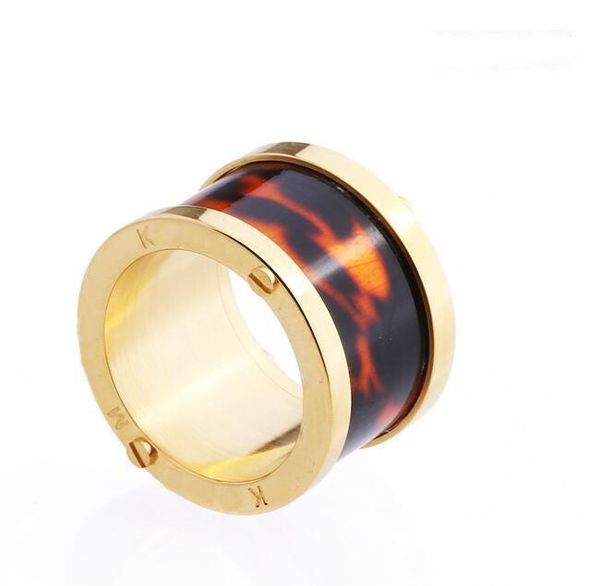 

new arrival fashion lady 316 titanium steel amber leopard print two rivet m letter wedding engagement 18k gold plated rings 3 color, Golden;silver