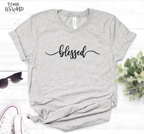 

blessed letters print women tshirt cotton flutter sleeve casual funny t shirt gift 90s lady yong girl drop ship s 905, White