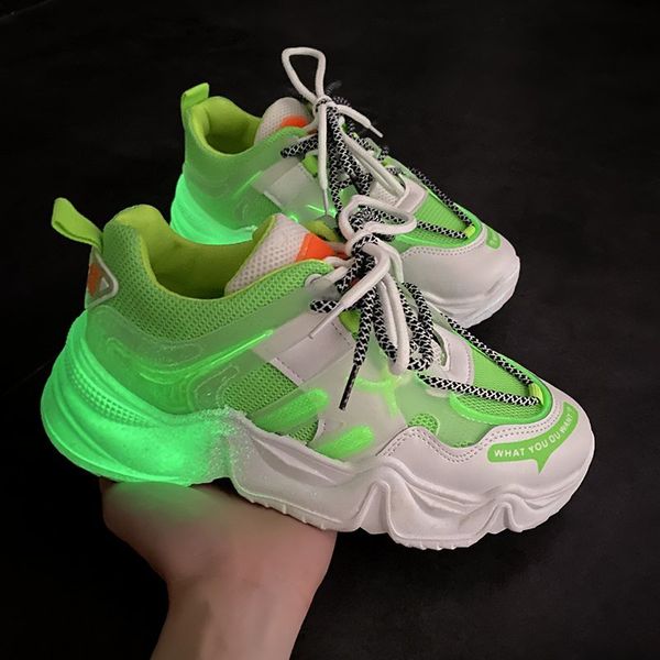 

2020 women sneakers breathable candy color luminous nightclub focus fashion casuals height increasing female chunky ladies shoes