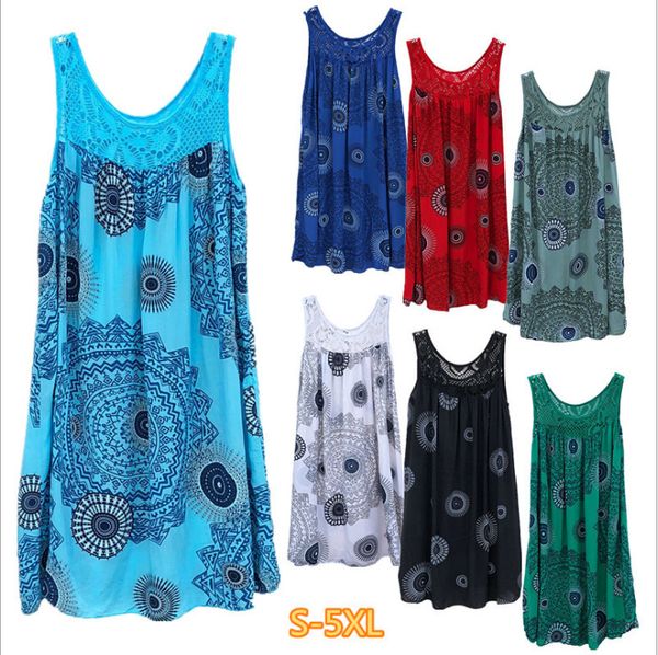 

spot dresses european-style spring summer fashion lace printed sleeveless loose dress, support mixed batch, Black;gray