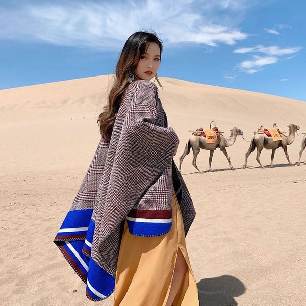 

sky bird lattice split female qinghai lake tourism holiday scarf cloak thickened summer scarf shawl cloak shawl office warm, Blue;gray