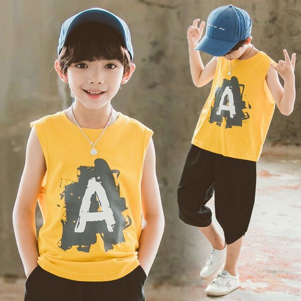 

9gd7h wear 2020 boys' pure cotton base shirt clothing children's boys' fashionable vest medium and large children's slee, Blue