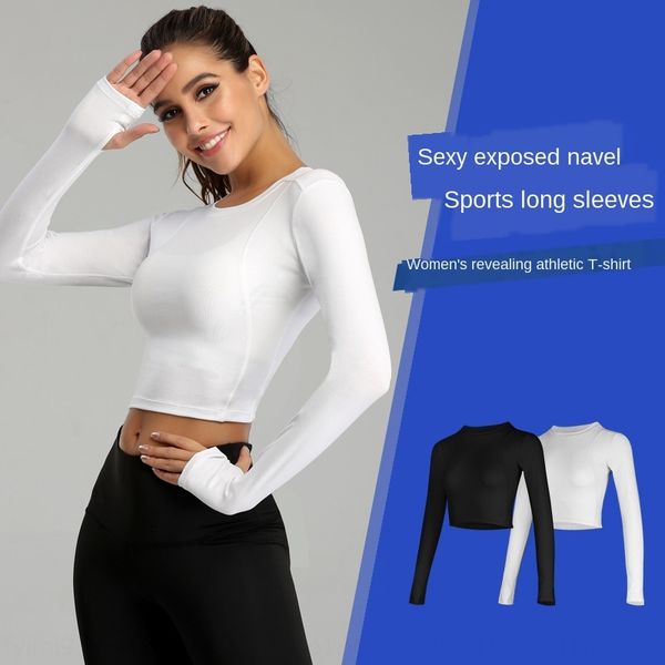 

women's coat modal navel tight quick-drying sports running gym training yoga long-sleeved wa59, Black