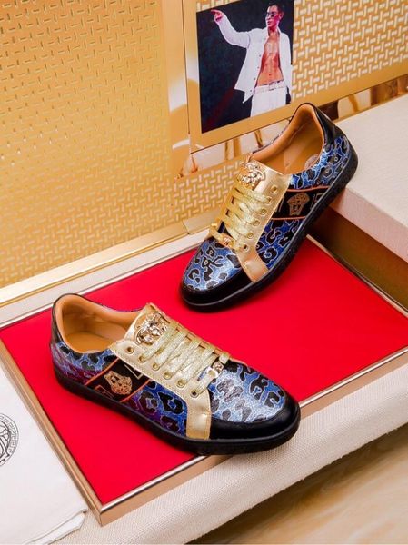 

2020 new custom printed embroidered leather men's low-lace-up casual shoes, high-quality fashionable outdoor sports shoes, size: 38, Black