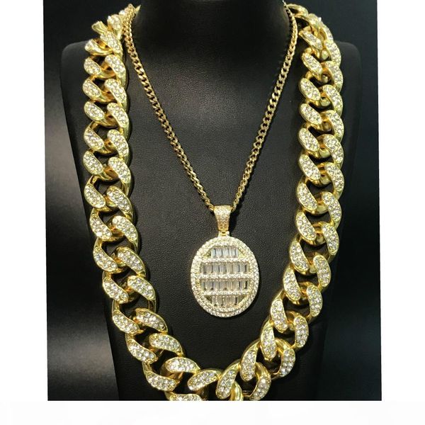 

men necklace hip hop gold sliver iced out crystal miami cuban compass rock 2cm pendant bling rapper men jewelry street dance, Silver