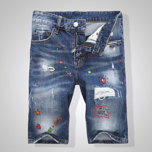 

2020 fashion designer summer men's skinny denim shorts jeans brand ripped popular rock jeans men trousers, Blue