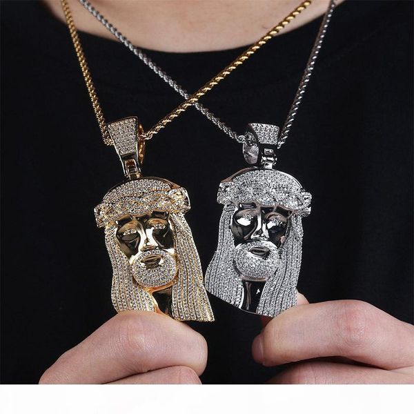 

iced out hiphop mens иисус ожерелье bling цирконий мужчин дизайнер ювелирных изделий класса люкс хип-хоп подвеска ожерелья, Silver