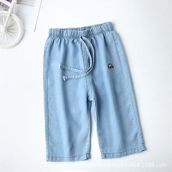 

2020 children's cropped jeans medium boys' korean style rope wide nine nine ninth pants leg cropped pants, Blue