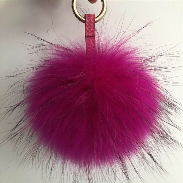 

15cm/6" rose red-real raccoon fur ball pompom charm keychain keyring accessories phone purse handbag tassels, Silver