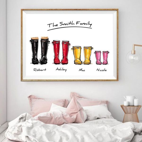 

paintings custom family print gift personalised poster wellies wall art canvas painting wellington boot pictures for liveing room
