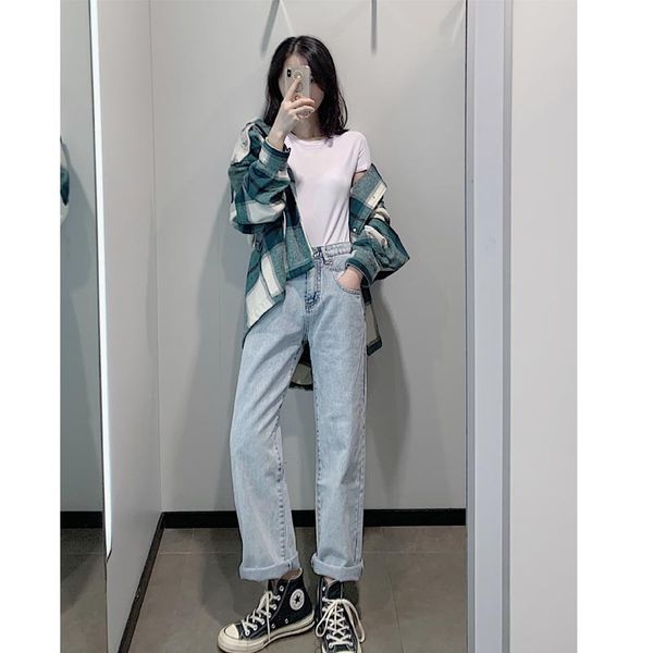 

vintage fashion wide leg jeans women light blue high waist denim pants mujer mom boyfriend straight jeans 2020 new women clothes