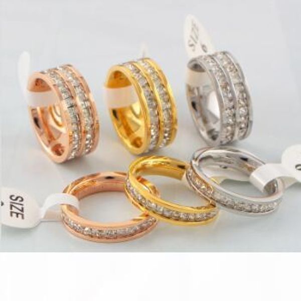 

selling single and double row small square diamond ring 18k rose gold 316l titanium steel ring wedding couple ring, Silver