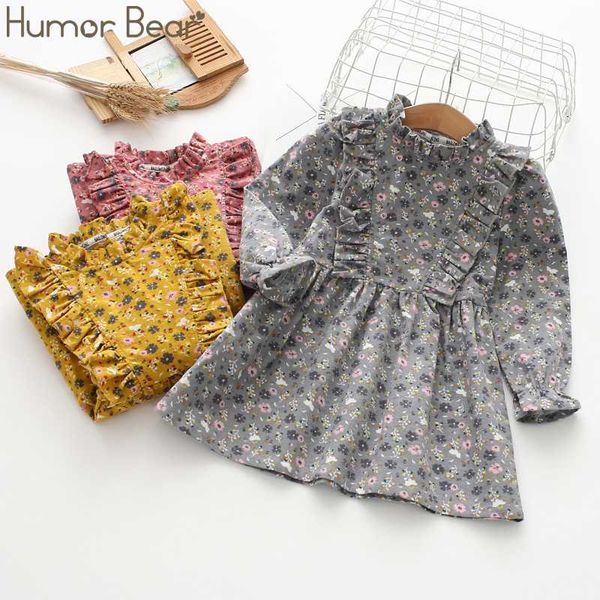 

humor bear 2020 spring autumn girls princess dress cotton clothing for kids full printed flower infant long sleeve girls dress, Red;yellow
