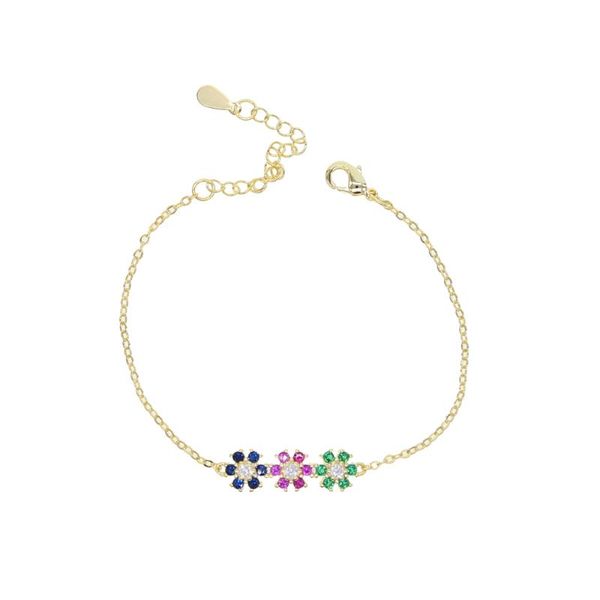 

triple 3 pcs bllue red green cubic zirconia cz flower charm gold chain bracelet for women fashion, Red;blue