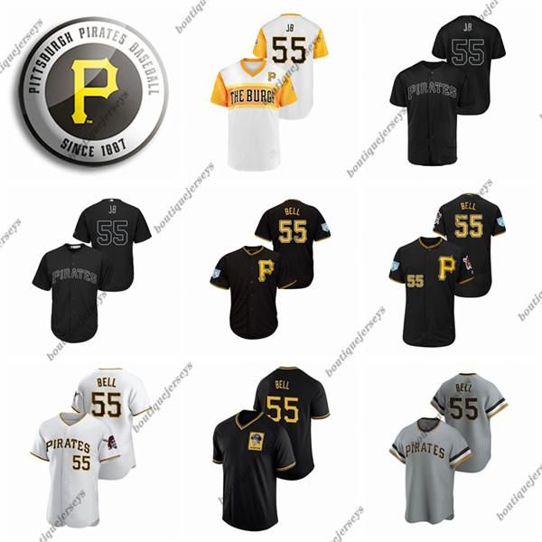 

custom men women kids pittsburgh pirates 55 josh bell 55 jb home black white gray baseball jerseys, Blue;black
