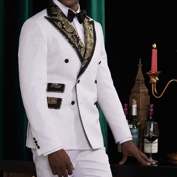 

white double breasted floral suits for mens wedding tuxedos for grooms men fashion 2020 2 piece slim fit blazer with pants, White;black