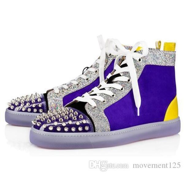 

2019 designs spike junior calf low cut mix red bottom sneaker luxury party wedding shoes leather spikes lace-up flat loafers casual shoes, Black