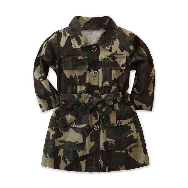 Outono Primavera Jaqueta de Camuflagem para Meninas Trench Coat Crianças Windbreakers Long Outerwear Overcoats Miúdos Roupas